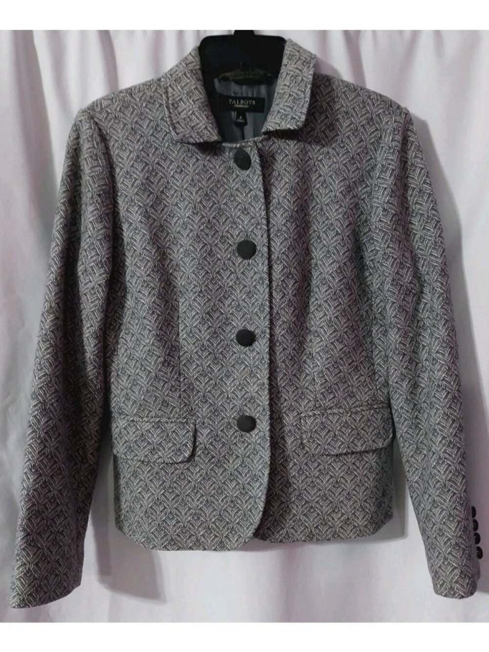 Talbots Womens Wool Blazer Size 8 Tweed Velvet Buttons Coat English Collar